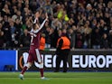 West Ham United's Andriy Yarmolenko celebrates scoring their second goal against Sevilla on March 17, 2022