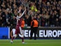 West Ham United's Andriy Yarmolenko celebrates scoring their second goal against Sevilla on March 17, 2022