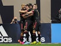 Atlanta United forward Josef Martinez (7) (left) reacts with teammates after scoring a goal against CF Montreal during the first half at Mercedes-Benz Stadium on March 19, 2022