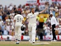 Ben Stokes celebrates scoring a century for England against West Indies on March 17, 2022.