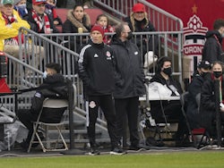 Toronto FC head coach Bob Bradley watches the play during the first half against D.C. United at BMO Field on March 19, 2022