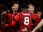 Bournemouth's Dominic Solanke celebrates scoring their first goal with teammates on March 15, 2022