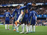 Chelsea's Kai Havertz celebrates scoring their first goal with Antonio Rudiger on March 13, 2022