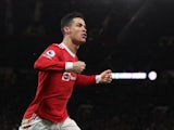 Cristiano Ronaldo celebrates scoring for Manchester United in March 2022