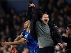 Everton manager Frank Lampard and Richarlison celebrate after the match on March 17, 2022