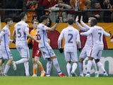 Barcelona's Pierre-Emerick Aubameyang celebrates scoring against Galatasaray on March 17, 2022