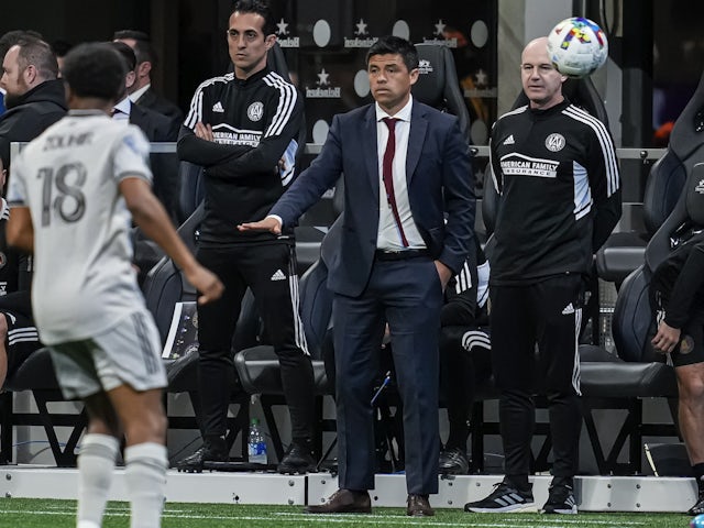 Atlanta United head coach Gonzalo Pineda on the bench against CF Montréal during the second half at Mercedes-Benz Stadium on March 19, 2022