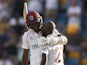 Kraigg Braithwaite and Jermaine Blackford playing for West Indies against England on March 18, 2022.