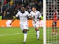 Atalanta's Jeremie Boga celebrates scoring their first goal on March 17, 2022