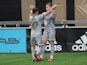 CF Montreal midfielder Djordje Mihailovic (8) reacts with midfielder Joaquin Torres (10) after scoring a goal against Atlanta United during the first half at Mercedes-Benz Stadium on March 19, 2022