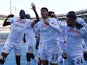 Napoli's Victor Osimhen celebrates scoring their second goal with teammates on March 13, 2022