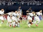 Olimpia players celebrate winning the penalty shootout on March 16, 2022