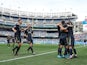 Philadelphia Union midfielder Alejandro Bedoya (11) celebrates his goal with teammates during the first half against New York City FC at Yankee Stadium on March 19, 2022