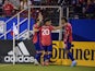 FC Dallas forward Paul Arriola (7) and forward Alan Velasco (20) and forward Jesus Ferreira (10) celebrates Ferreira scoring his first of three goals during the first half against the Portland Timbers at Toyota Stadium on March 19, 2022