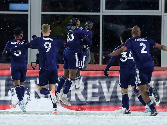 New England Revolution midfielder Emmanuel Boateng (11) celebrates after scoring a goal during the first half against the Real Salt Lake at Gillette Stadium on March 12, 2022