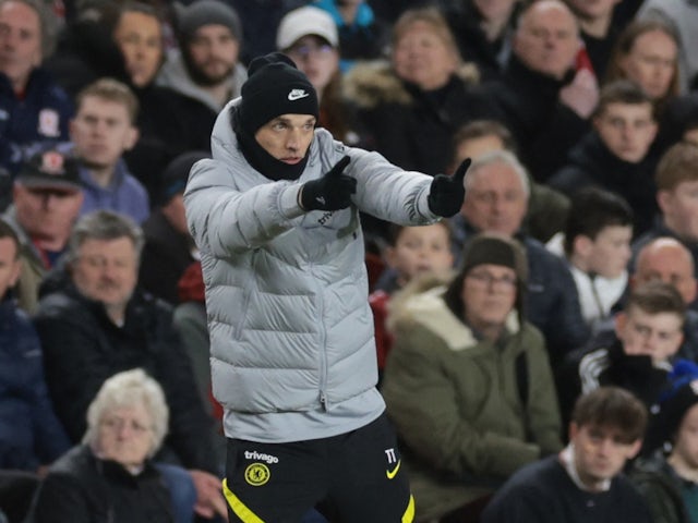 Chelsea head coach Thomas Tuchel on the touchline against Middlesbrough on March 19, 2022.