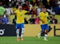 Brazil's Neymar celebrates scoring their first goal on March 24, 2022