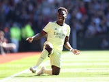 Bukayo Saka celebrates scoring for Arsenal in March 2022