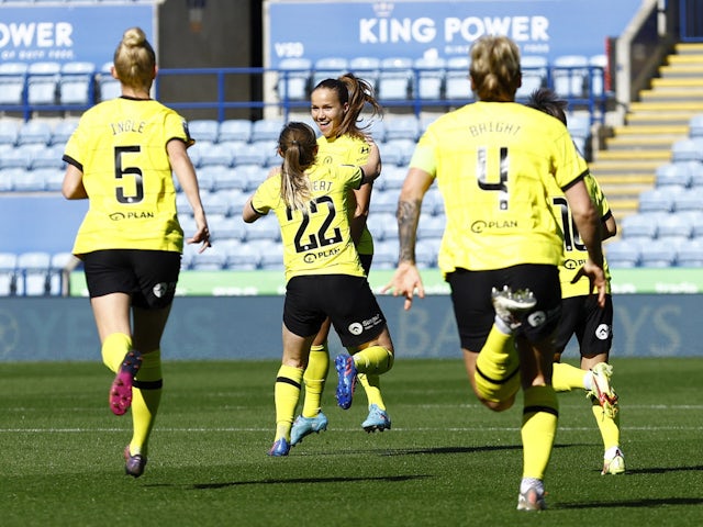 Chelsea Women's Guro Reiten celebrates scoring their first goal on March 27, 2022