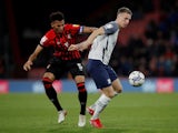 Preston North End's Emil Riis Jakobsen in action with Bournemouth's Lloyd Kelly on November 3, 2021