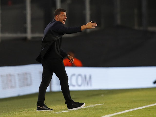 Boca Juniors coach Miguel Sebastian Battaglia reacts on March 20, 2022
