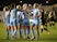 Manchester City Women players celebrate after Everton's Simone Magill scored an own goal and their first goal on March 23, 2022