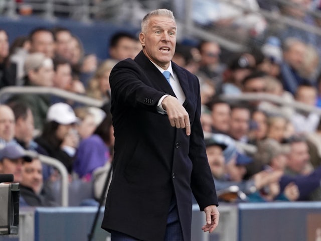 Sporting Kansas City head coach Peter Vermes reacts during the first half against Real Salt Lake at Children's Mercy Park on March 26, 2022