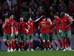 Portugal's Otavio celebrates scoring against Turkey on March 24, 2022