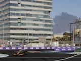 Smoke is seen during practice for the Saudi Arabia GP on March 25, 2022