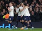 Tottenham Hotspur's Son Heung-min celebrates scoring their third goal with Harry Kane, Emerson Royal and Dejan Kulusevski on March 20, 2022