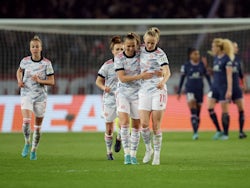Bayern Munich Women's Klara Buhl celebrates scoring their second goal with teammates on March 30, 2022
