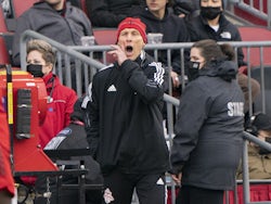 Toronto FC head coach Bob Bradley calls out to his team during the second half against New York City FC at BMO Field on April 2, 2022