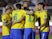 Brazil's Bruno Guimaraes celebrates scoring their third goal with teammates on March 30, 2022