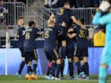 Philadelphia Union players celebrate a goal in the second half against Charlotte FC at Subaru Park on April 3, 2022