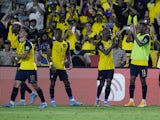Ecuador's Enner Valencia celebrates scoring their first goal with teammates on March 30, 2022