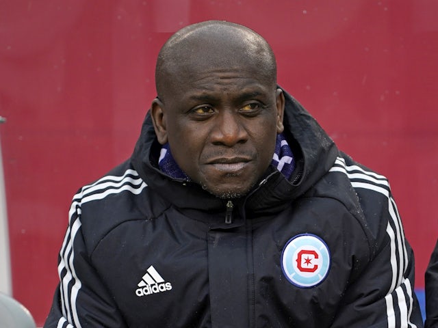 Chicago Fire head coach Ezra Hendrickson during the second half at Soldier Field on April 2, 2022
