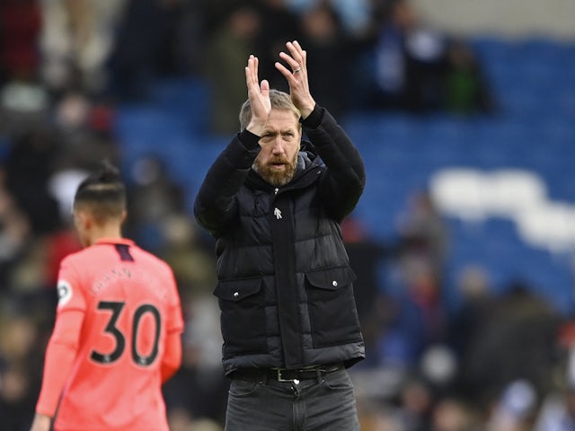 Brighton & Hove Albion manager Graham Potter applauds fans after the match on April 2, 2022