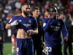 Real Madrid's Karim Benzema and Ferland Mendy pictured on February 26, 2022