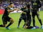 Los Angeles FC midfielder Ilie Sanchez (6) is congratulated after scoring a goal against Orlando City in the second half at Orlando City Stadium on April 3, 2022