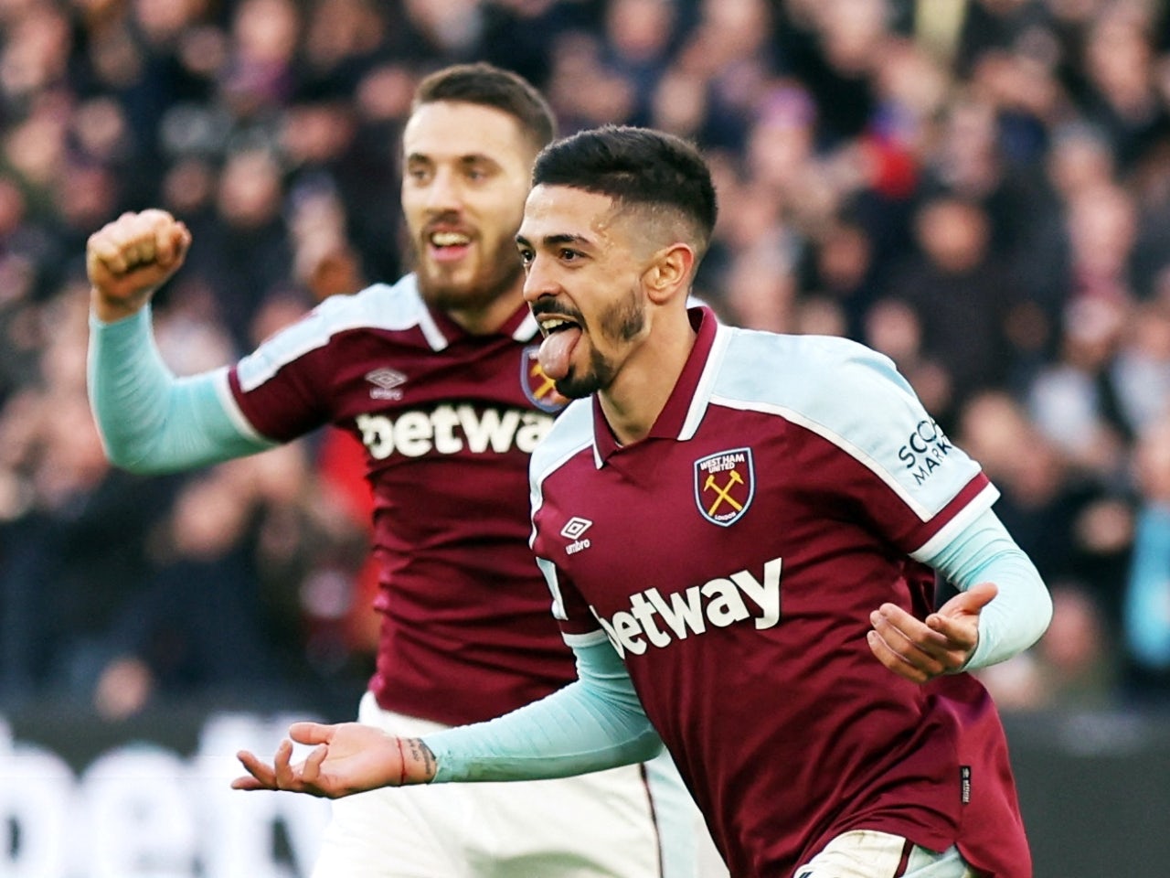 West Ham United's Manuel Lanzini Celebrates Scoring Their First Goal On 