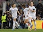 Real Madrid Women's Olga Carmona celebrates scoring their first goal with teammates on March 30, 2022