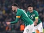 Republic of Ireland's Troy Parrott celebrates scoring their first goal on March 29, 2022