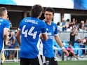 San Jose Earthquakes forward Cade Cowell (44) celebrates with midfielder Niko Tsakiris (30) after scoring a goal against the Austin FC during the second half at PayPal Park on April 3, 2022