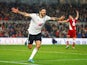 Fulham's Aleksandar Mitrovic celebrates scoring their first goal on April 6, 2022