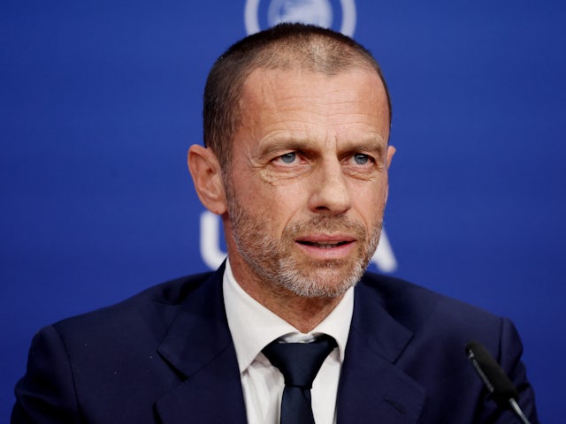 UEFA president Aleksander Ceferin during the news conference on April 7, 2022