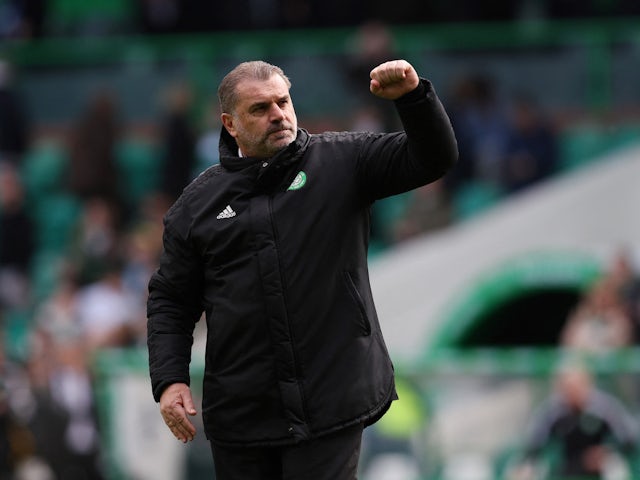 Celtic manager Ange Postecoglou celebrates after the match on April 9, 2022