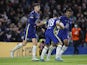 Chelsea's Kai Havertz celebrates scoring their first goal with Cesar Azpilicueta and Reece James on April 6, 2022