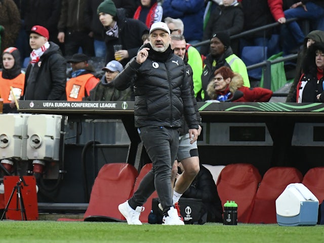 Slavia Prague coach Jindrich Trpisovsky on April 7, 2022