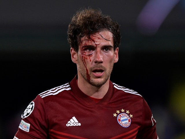 Bayern Munich's Leon Goretzka is seen with blood on his face after sustaining an injury April 6, 2022