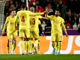 Liverpool celebrate Sadio Mane's goal against Benfica in the Champions League on April 5, 2022